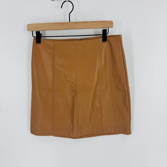 And Now This Tan Faux Leather Mini Skirt Women’s Size S High Waist Chic Fall - Picture 6 of 6